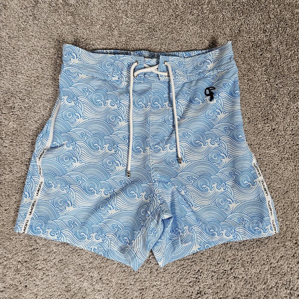 Tucann Swim Trunks Men's Medium Blue Make Waves Resortwear Beach Lined